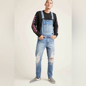 NWOT MEN distressed denim OVERALLS SMALL